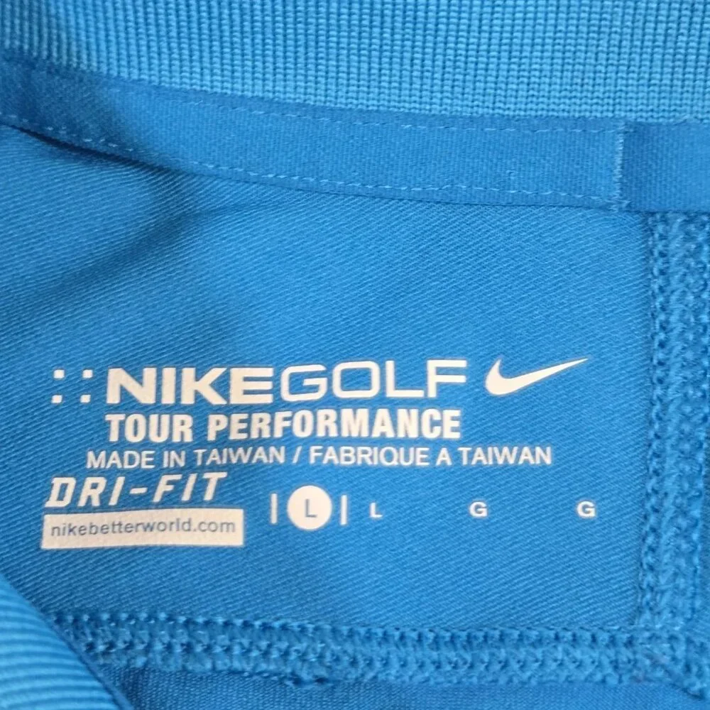 Nike Golf Tour Performance Mens Large Blue Stripe Short Sleeve Polo‎ Dri-Fit